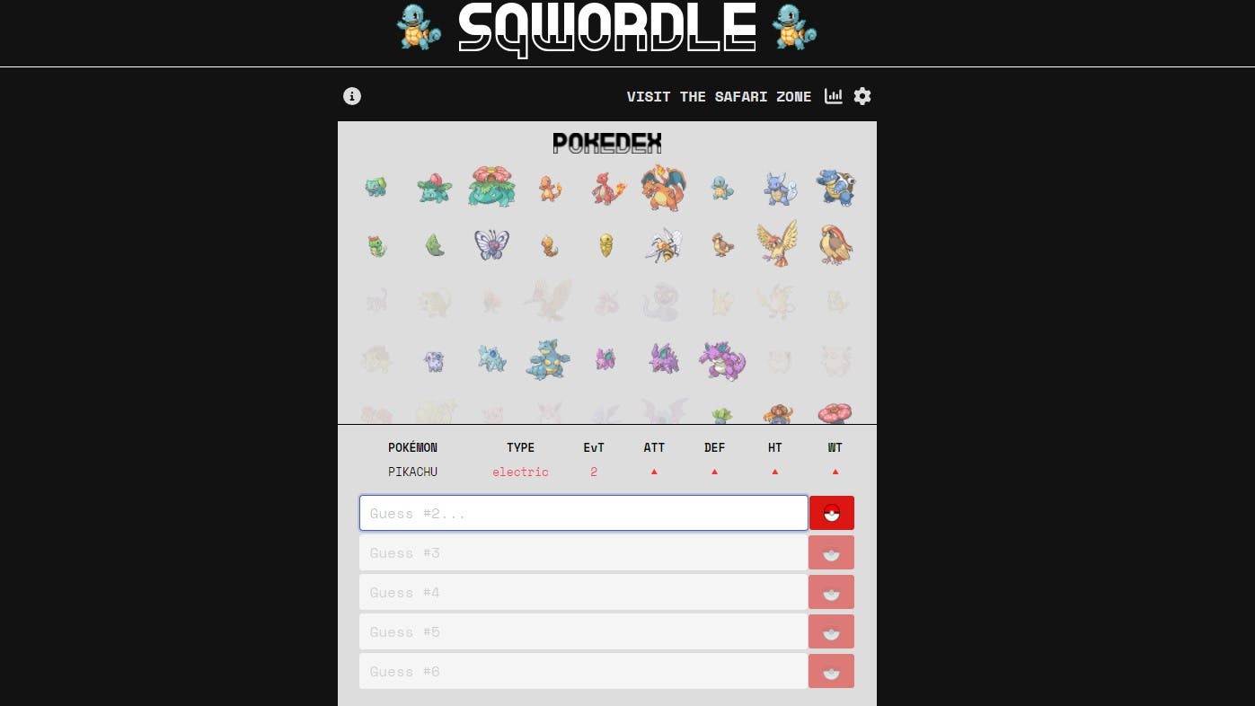 Sqwordle es otra variante de Wordle centrada en adivinar Pokémon de Kanto