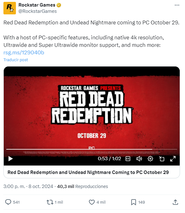 El primer Red Dead Redemption llegará a PC: fecha y características anunciadas