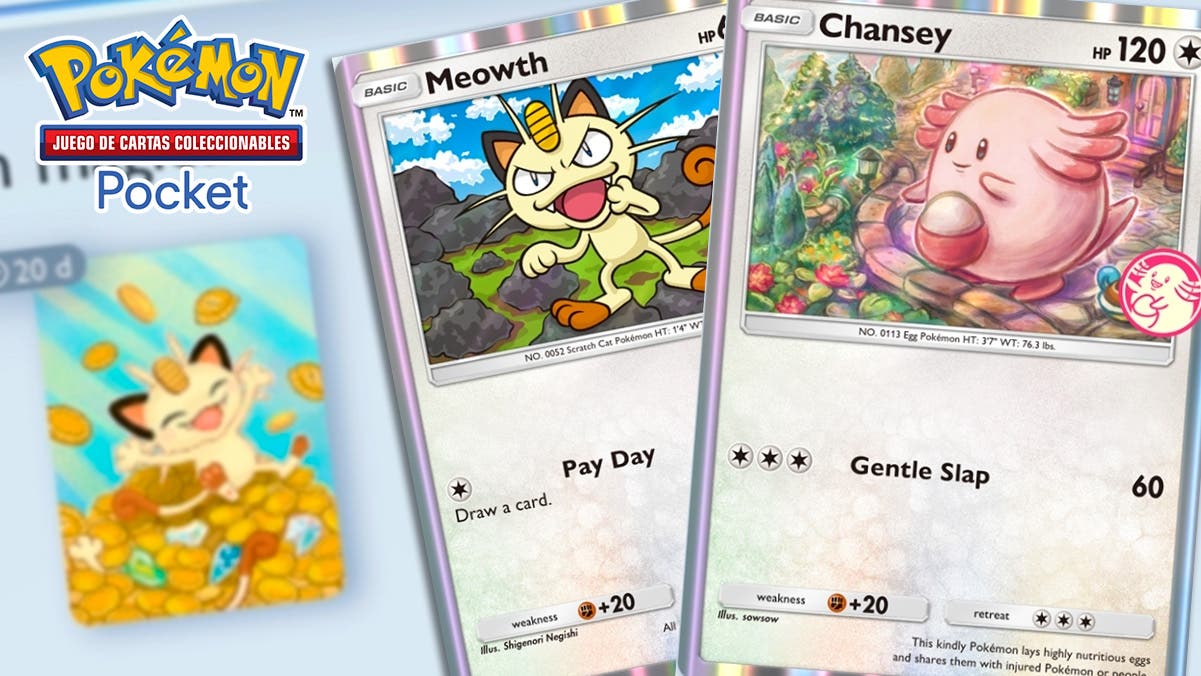 Meowth y Chansey en JCC Pokémon Pocket: Todo sobre el evento