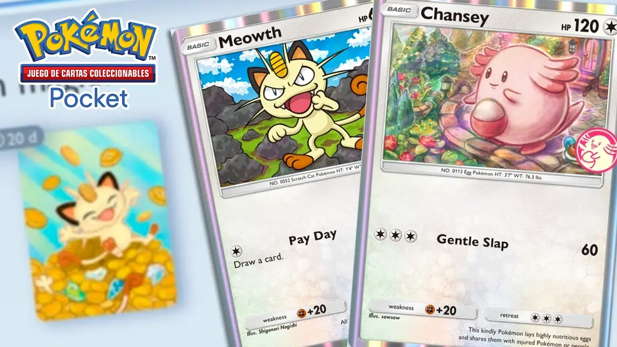 Elecciones m&aacute;gicas Meowth y Chansey JCC Pok&eacute;mon Pocket